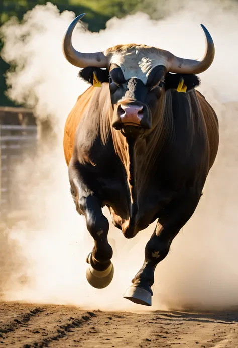 Musculair Running Attacking bull with steam out of nose