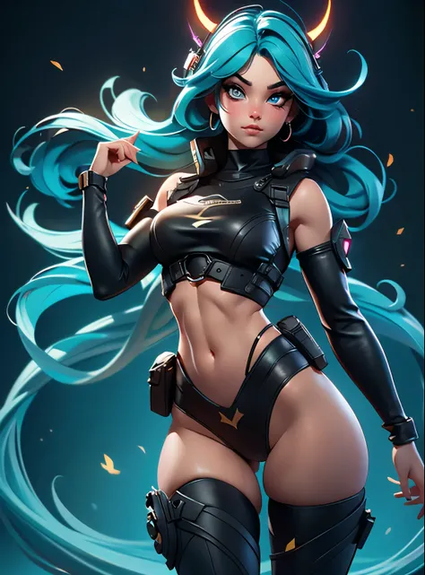 solo, girl with goth colors, (fit, muscular abs), She has ((turquoise hair))
 (wears black thong, red pattern:1.2), (cameltoe)
detailed eyes, She has ((turquoise hair), 
(clear background:1.35), (particles ,firefly, blue glowing):1.3, 
photo-realistic, rea...