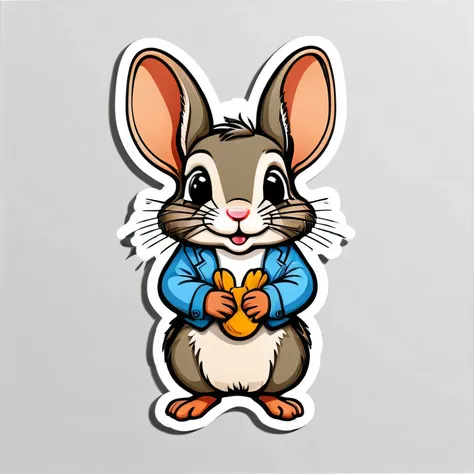 Meisterwerk, Best quality, Ultradetailliert), (Best quality)), ((Meisterwerk)) a vector illustration for a t-shirt design, Animal mouse bunny squirrel that is cute. background white. 2D im Sticker-Style 