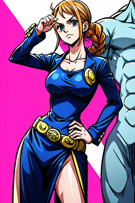 a woman dressing according to spring fashion, posing like the characters from Jojo&#39;s Bizarre Adventures or posing exaggeratedly like the models
