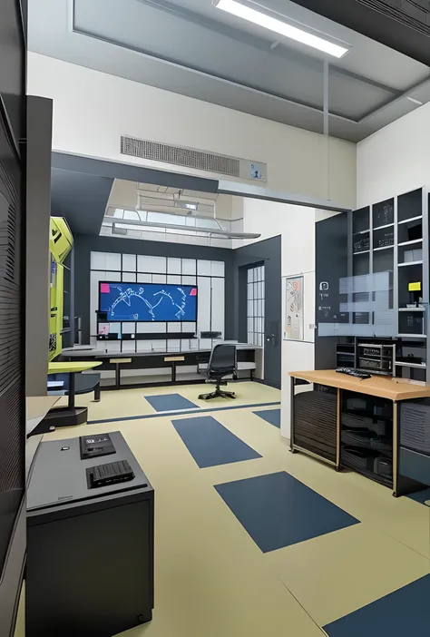 Generates an advanced technology center with anime history laboratories inside with a lot of technology