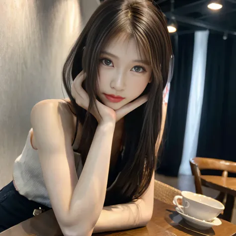 finely, High resolution, high quality、Perfect dynamic composition figure, detailed and beautiful eyes, medium hair, 、natural color lip,Kamimei、Shibuya Ward、20 year old girl、1 person、transparent skin、shining hair、table top, 最high quality, figure, Super deta...