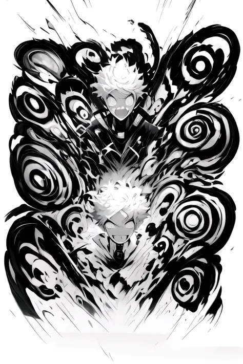 digital art from danganronpa, !!full body portrait!!, killua zoldyck portrait, killua zoldyck, black and white manga style, insp...