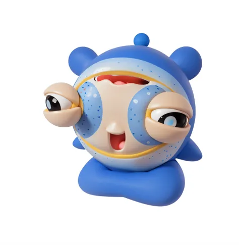 There is a blue and white toy，There are faces and eyes, Eyeballs popping out，Close-up of toys, Cartoon characters, Lovely character, FBX, Lovely 3 d render, deep sea diver, Lovely! C4D, video game character, game character,Super detailed 3d characters, 3D ...