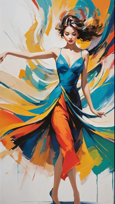 Abstract Expressionist paintings depicting dance . energetic strokes, bold colors, abstract form, expressive, Emotional