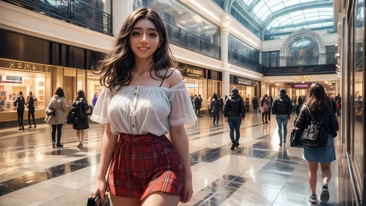 (best quality,4k,8k,highres,masterpiece:1.2),ultra-detailed, College Girl shopping in a mall, strutting her stuff, Smiling and laughing, Flirting with the viewer, HDR, 8k, absurdres, cinestill 800, sharp focus, add_detail:3 (solo woman) VioletMyers