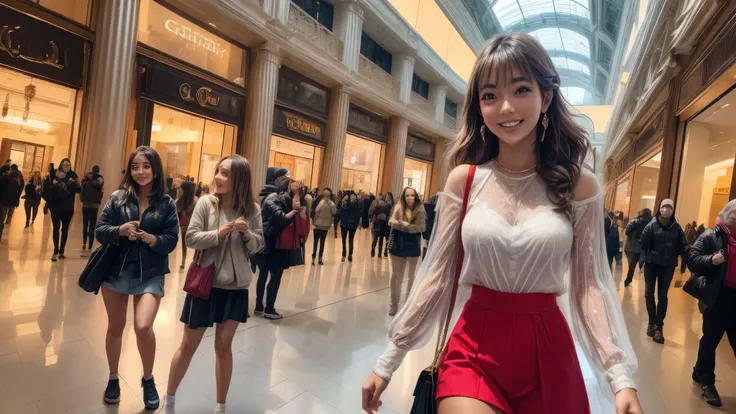 (best quality,4k,8k,highres,masterpiece:1.2),ultra-detailed, College Girl shopping in a mall, strutting her stuff, Smiling and laughing, Flirting with the viewer, HDR, 8k, absurdres, cinestill 800, sharp focus, add_detail:3 (solo woman) AIKA