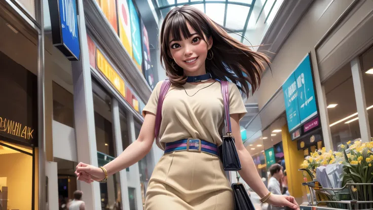 (best quality,4k,8k,highres,masterpiece:1.2),ultra-detailed, College Girl shopping in a mall, strutting her stuff, Smiling and laughing, Flirting with the viewer, HDR, 8k, absurdres, cinestill 800, sharp focus, add_detail:3 (solo woman) Tenchan