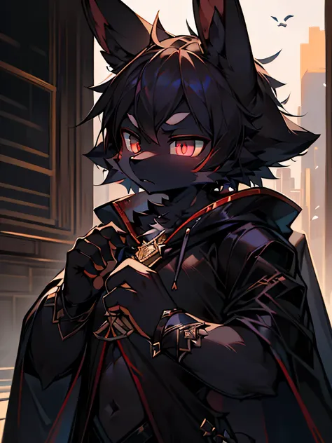 Hd, masterpiece, super detail, 8k, best picture quality, male, rabbit, (black fur), caped, petite, ((his hands hold daggers)), Assassin, dark expression, serious look, martial arts style