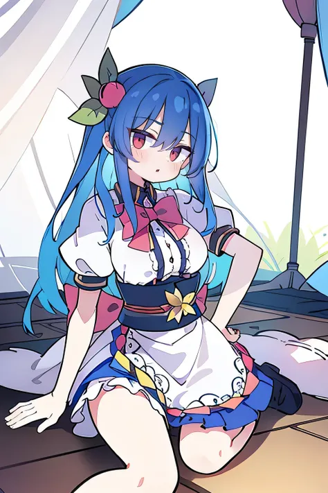 (masterpiece),best quality, expressive eyes, perfect face, 1girl,
Big breasts, H cup, Good breasts, Put your hands on your waist,fair, Gorgeous,Japanese cartoons,girl,lola,Hina Angel, blue hair, blue haired,tent , tent chest, tent breast, floating clothes,...