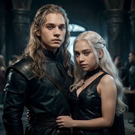 Una chica y un chico hermanos gemelos albinos de cabello largo con ojos azules targaryen de juego de tronos. Alejados porque son para la portada de un libro 