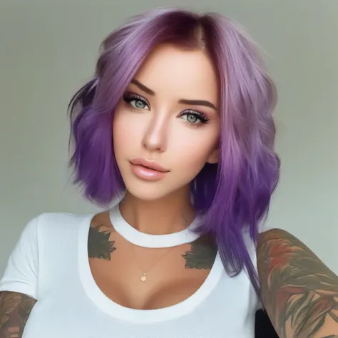 (32k) 16k, 8k, 4k, super fine face, small mouth, lip biting makeup, effeminate, purple hair, purple eyes, high resolution, perfe...