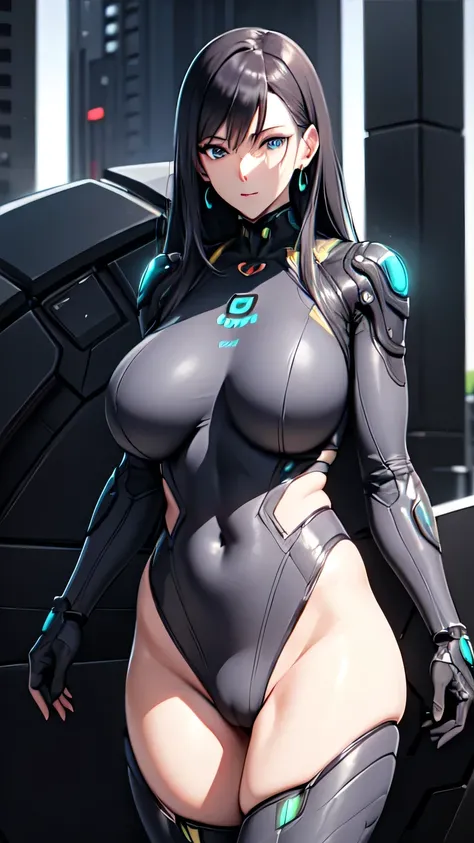 Milf, woman in a futuristic suit, highly detailed face, cool, mom, tomboy, very large breast, (Milf), mature face, (mature female), cybersuit, anime girl wearing tight suit, milfication, Elegant body, navel focus, naked body, gloves, earrings, science fict...