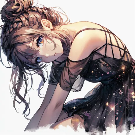 anime girl with long hair and black dress with stars in the background, beautiful anime girl, anime girl wearing a black dress, (anime girl), beautiful anime portrait, beautiful anime style, anime girl with cosmic hair, cute anime waifu in a nice dress, pr...