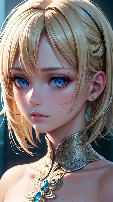 (RAW style, masterpiece, best quality, ultra-detailed), 25 beautiful girl with short blonde messy hair and blue eyes , ultra realistic , ultra detailed , intricate details , extra close-up , depth of field , octane renders , ultra definition (skin texture,...