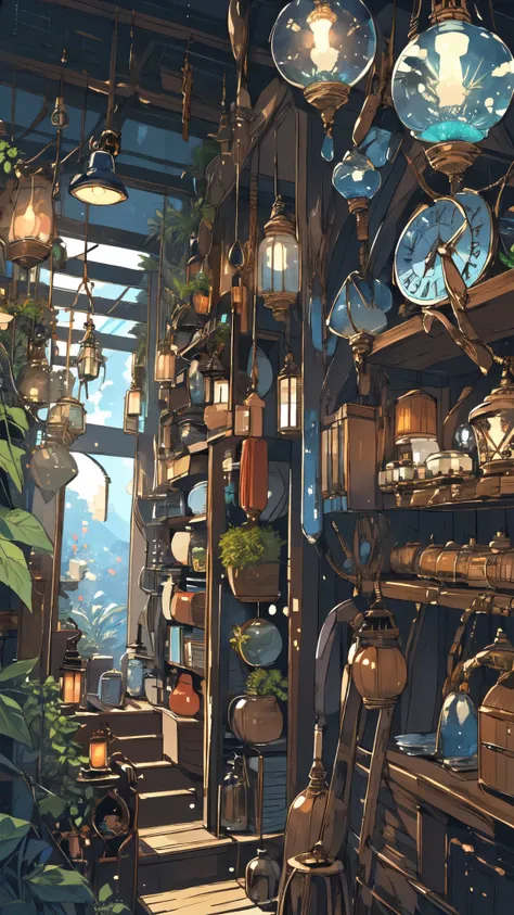 (masterpiece:1.2), highest quality,pixiv, night view, scenery, there are no humans, window, plant, potted plant, indoors, shelf,...