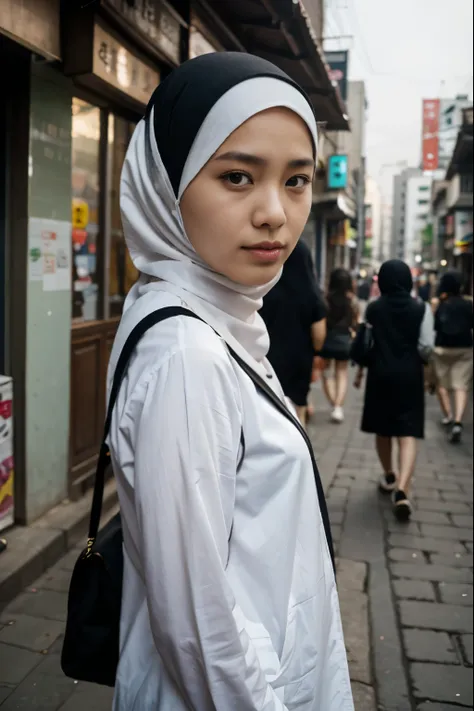 portrait Indonesiaan hijab girl,on Korean street.