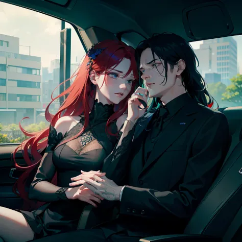 A man with blue flowers sitting on a black car and a red-haired woman crying next to him.
Realistic, 4K, HDR, Atmospheric, Detailed,Muted tones, Emotional, Expressive, Close up, Clear lines, Sharp focus, Depth of field, Realistic rendering, Textured, Blue ...