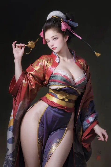 Umalinda warrior sexy, pretty face, Delicious Company, Alluring figure, Wearing a sexy open kimono. The artwork is created in a medium reminiscent of Japanese ink paintings....., Features bold strokes and Monochromatic color palette. artist&#39;Masterful t...