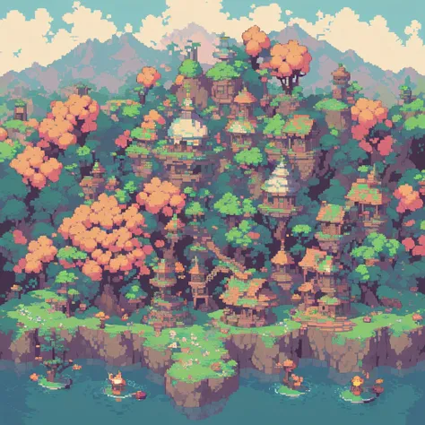 detailed pixel art, vibrant colors, nostalgic, 8-bit style, retro gaming aesthetic, pixelated characters and scenery, pixel-perfect creations, crisp edges, square pixels, low resolution, blocky structures, dynamic animations, iconic sprites, nostalgic vide...