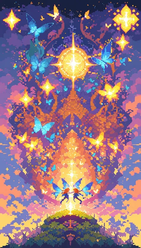 pixel art,girl,flowers,vibrant colors,bright,playful,retro,glowing,sparkling,sunshine,butterflies,magic,fantasy,floating,endless,twinkling,mystical,fairy tale,childhood memories,joyful,happiness