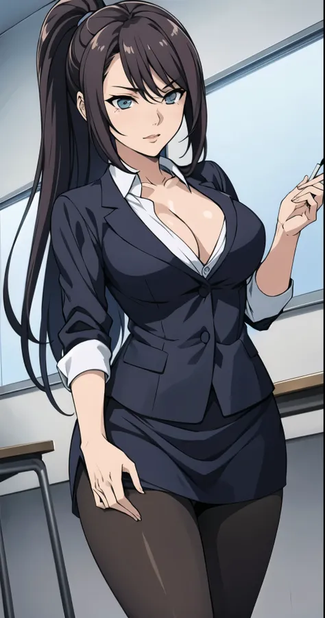 A woman in a suit has a cigarette, seductive anime girl, (software) safe for work, wearing a strict business suit, in a strict suit, wearing a strict suit, tits, Spy x Family Anya, anime girl in a black dress, marin kitagawa fanart, anime moe art style, re...