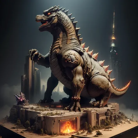 3598年godzilla star realistic model, (Bifurcation, original photo, best quality, masterpiece:1.4),steampunk cyberpunk 6820 godzilla city,(Cyberpunkgodzilla star light:1.3), godzilla star (related to land),(in a godzillabox:1.3),Isometric, godzilla landscape...