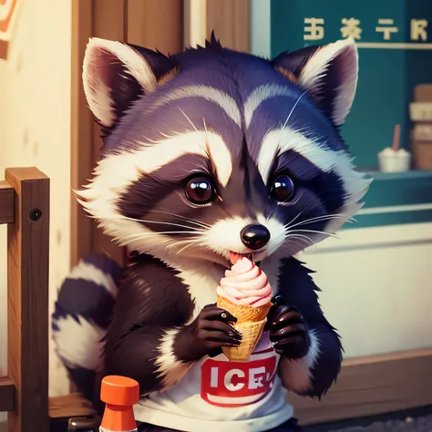 Cute Racoon eating Ice-cream 