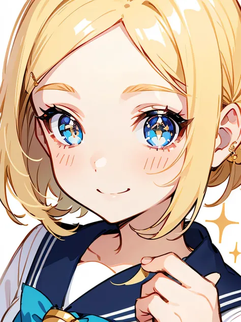 girl、blonde、close up of face、Sparkling、eye shadow、smile、sailor suit、