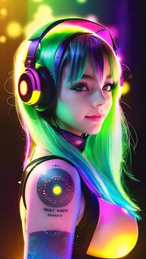 beautiful android teen, ai teen, solo, adorable cute , mesmerising, expressive face, vr girl, ((green blue golden gradient detai...