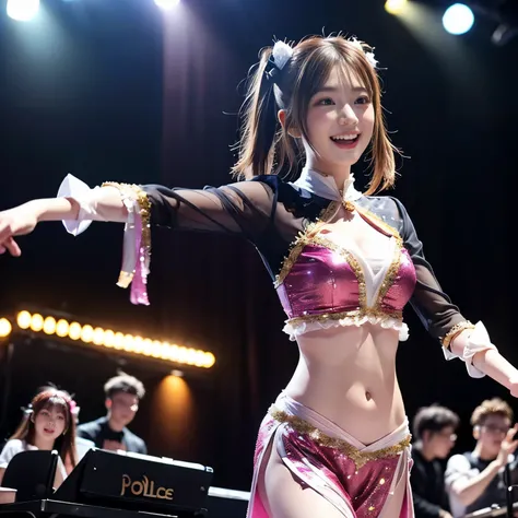 ((masterpiece、highest quality))、shape、Ultra-detailed 8K、realistic、sharp focus、very detailed、professional lighting、colorful details、detailed face、detailed expression、excited look、A young and beautiful Japanese woman is in front of the audience.、((correct an...