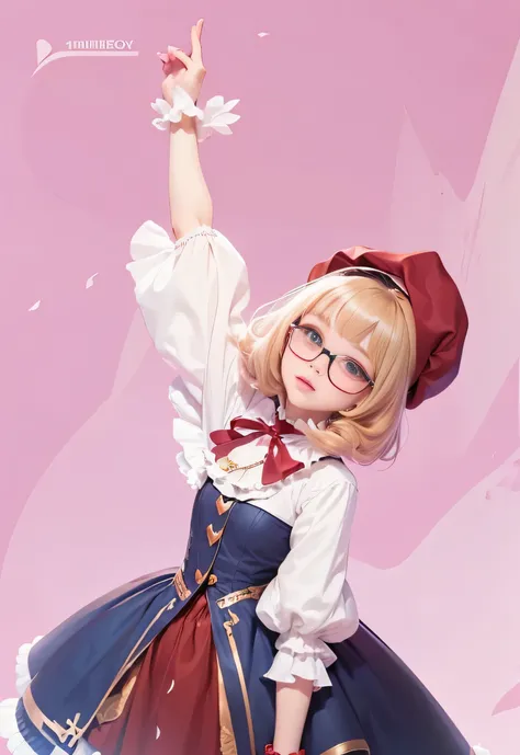 (1 girl:1.3), Angela, mobile legend, skin Sanrio, Wearing glasses, Wear a ribbon in the shape of Hello Kitty ,Wearing a red hat with a red ribbon