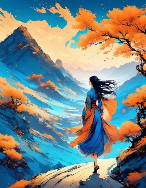 (best picture quality,4K,HD:1.2),Super delicate,(Realistic,lifelike:1.37),Mountain,road,newspaper,The girl dances like a wave with lots and lots of fax paper,There&#39;s a magic spell floating on it,Lots of floating magic spells,Illustrations in Dunhuang a...