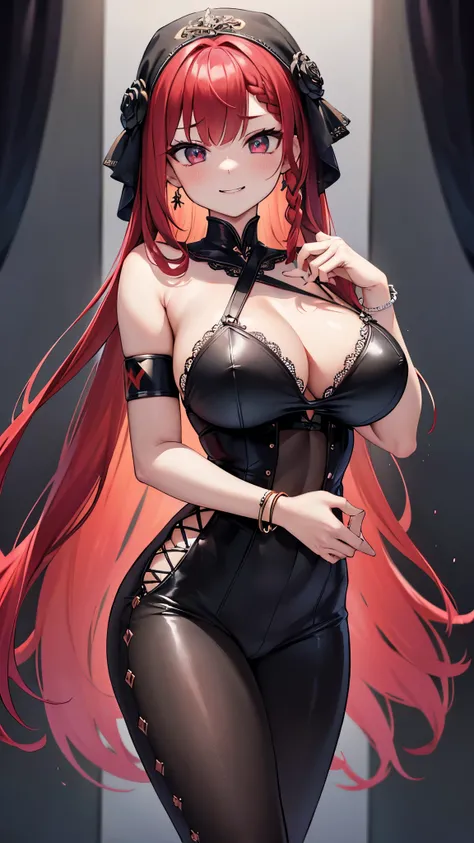 ((( scarlet hair, [perfectionなリアルな目]))), ((( Holding braids in his hands,))) ultra genuineistic 8k CG, perfectionな顔, perfection, clean, masterpiece, professional art work, Famous art, cinematic lighting, Cinematic Flower, perfectionな顔, beautiful face, beau...