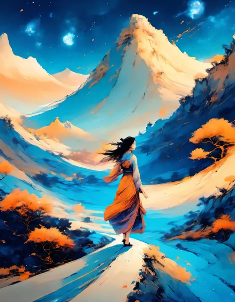 (best picture quality,4K,HD:1.2),Super delicate,(Realistic,lifelike:1.37),Mountain,road,newspaper,The girl dances like a wave with lots and lots of fax paper,There's a magic spell floating on it,Lots of floating magic spells,Illustrations in Dunhuang a...