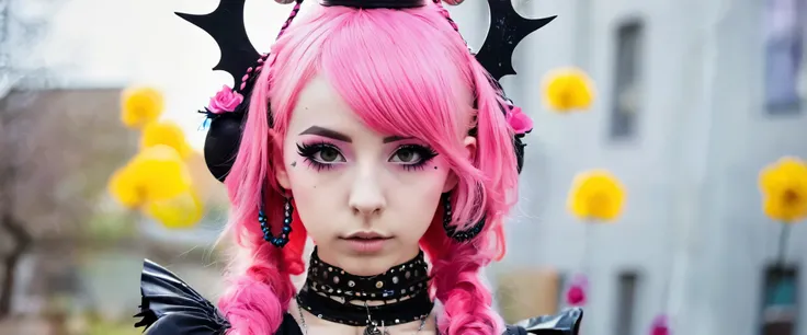 araffe girl mit rosa Haaren and a crown on her head, in Punkkleidung gekleidet, gekleidet in Crustpunk-Kleidung, Anime girl cosplay, Cybergoth, wearing a punk outfit, Kerli Koiv als Anime-Girl, 1 7 year old anime goth girl, belle delphine, Anime-Cosplay, m...