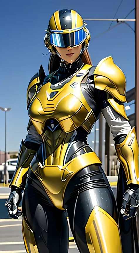 female robocop solo、bright outdoors、strong light source、8k, high quality, masterpiece, 最high quality、very detailed、armor that co...