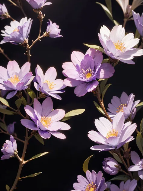 Beautiful amethyst flowers, vibrant colors, black background