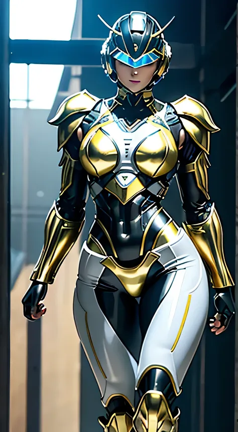 female robocop solo、bright outdoors、strong light source、8K, high quality, masterpiece, 最high quality、very detailed、Armor that completely covers the whole body、very large armor、Helmet covering the head、clear pictures、Eyes hidden by thin straight goggles:1.3...