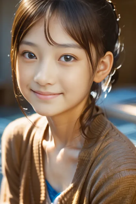 (highest quality, masterpiece), (beautiful 12 year old japanese girl), (freckles:0.6), soft light, ponytail, detailed eyes, brow...