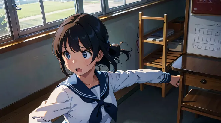 high resolution,high quality,High definition,inside the school,woman wearing ,surprised expression,sailor suit