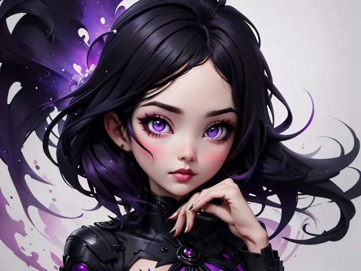 Arav woman with long black hair and purple eyes, Natalie Chao Tom Bagshaw, Cute face. dark fantasy, Tom Bagshaw art style, in the Tom Bagshaw&#39;s style, Tom Bagshaw art style, in Tom Bagshaw&#39;s style, purple eyes, Tom Bagshaw style, Tom Bagshaw inspir...