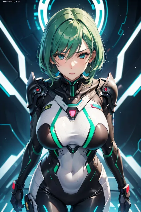 Milf, woman in a futuristic suit, highly detailed face, cool, mom, tomboy, very large breast, (Milf), mature face, (mature female), cybersuit, anime girl wearing tight suit, milfication, Elegant body, navel focus, naked body, gloves, earrings, science fict...