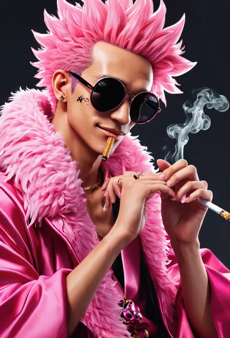 AnimeOnepiece,Donquixote Doflamingo,Hiphop,Phisit Ruengsawat,sit,cool,cigarette,weardoflamingoglass,weardoflamingocloak,badguy,darktone,evilsmile