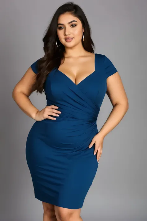 woman in a blue dress posing for a picture, curvy hourglass figure, curvy model, wearing blue dress, beautiful thick female, in blue dress, thicc, wearing a blue dress, beautiful curvy female, thick body, plus size, curvy, curvy figure, blue dress, sexy dr...