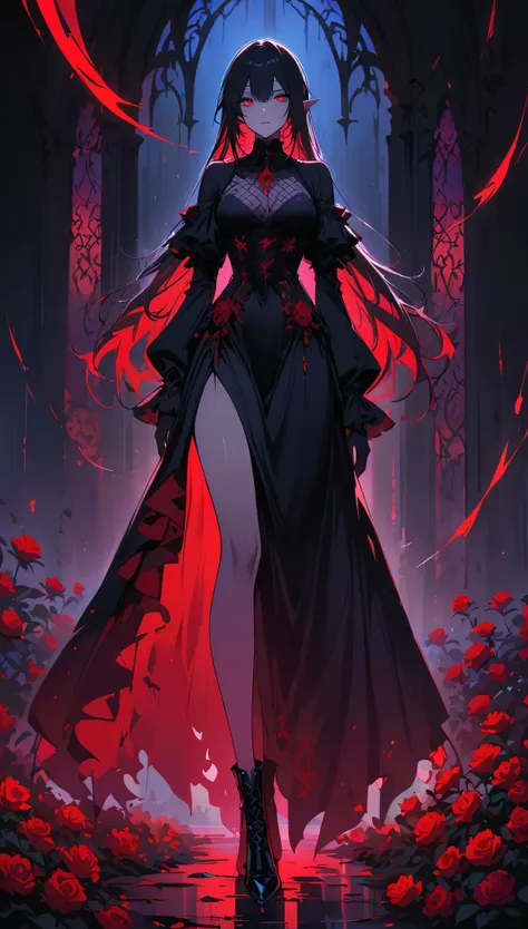 dark and mysterious,night,rain of blood,gothic anime girl,let me show you the god of death!哥特式非同寻常的artistic masterpiece,ominous ...