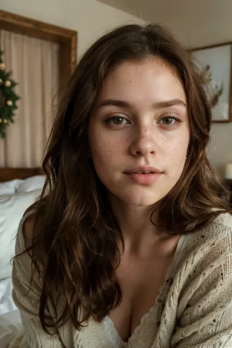 (best quality,4k,highres,masterpiece:1.2),ultra-detailed,(realistic:1.37)
portrait,photo
brown hair,freckles,beautiful detailed eyes,beautiful detailed lips
20-year-old woman,lying in bed
goblincore aesthetic,warm color tones
soft natural lighting,cozy atm...