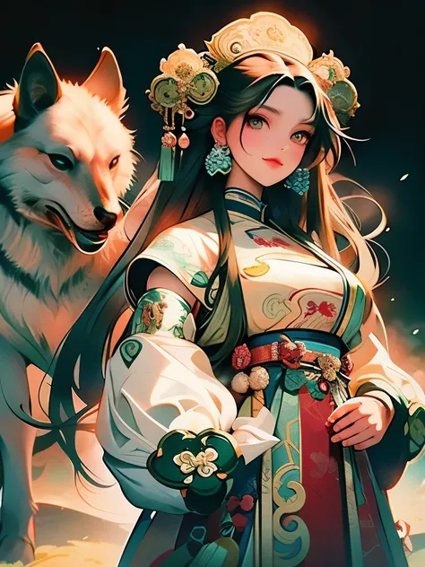 shepherdess:In the heart of rolling hills and vast nature,一位年轻的shepherdess站立着,Delicate facial features are engraved with a determined expression,Exuding strength and resilience。Her petite oriental features contrasted sharply with the magnificent scenery ar...
