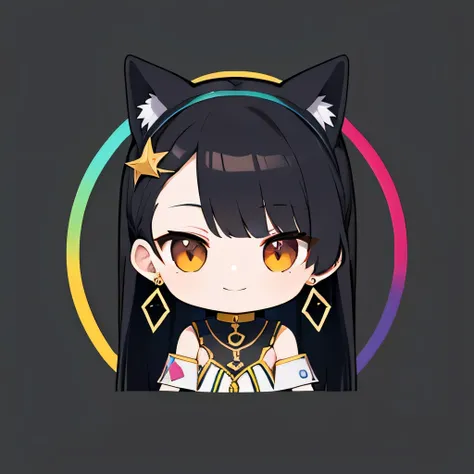 ultra high resolution, north african trade zone, best aesthetics, best quality, on the table, Flat avatar, perfect lighting、(Colorful、Bright colors: 1.4)、a dog、I&#39;m using, Have rainbow colored hair,　very shy, a smile, hair accessories, chibi, simple bac...