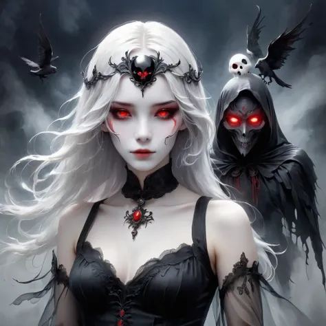 （hand holding mask：1.5），（white-haired ghost，straight hair，red eyes），（gothic art），（fear：1.5），（correct human anatomy：1.37）